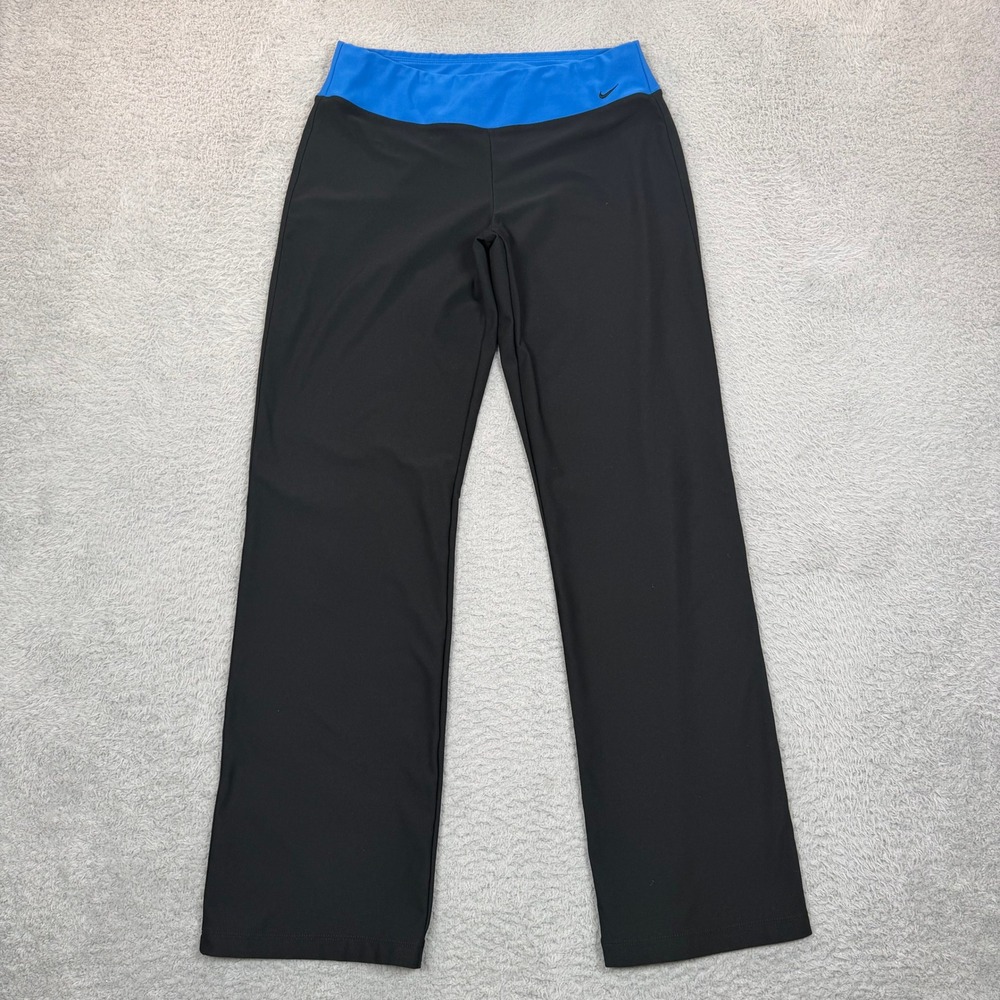 Vintage Y2K Nike Dri-FIT Womens Black Blue Waistband Straight Leg Yoga Pants M